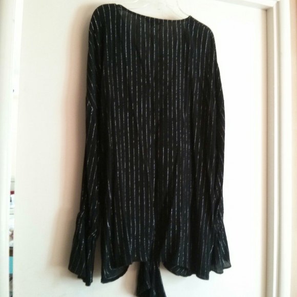 Black Metallic Striped Surplice Blouse - Picture 8 of 14